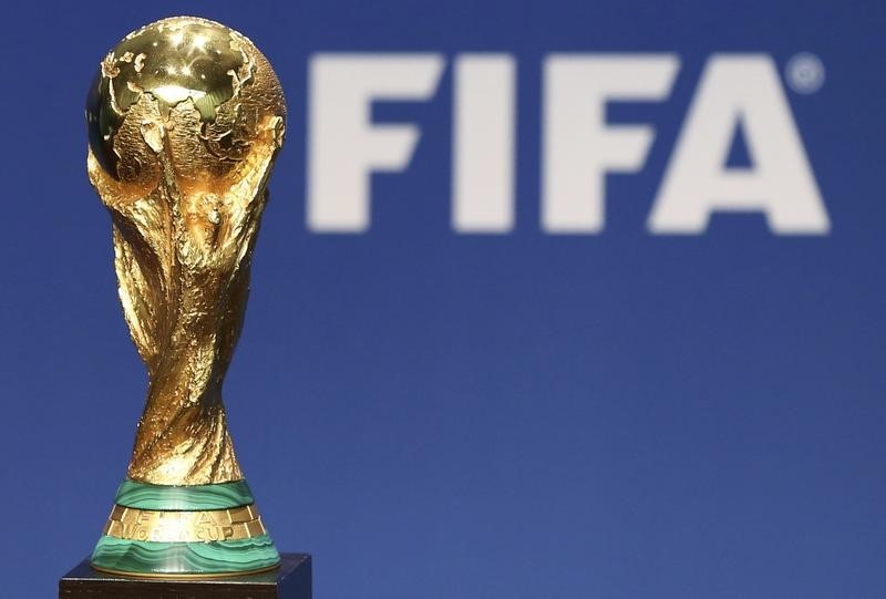 © Reuters. A replica of the FIFA Soccer World Cup Trophy is pictured at the FIFA headquarters in Zurich