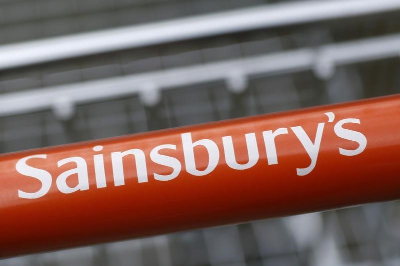 © Reuters. A trolley at a Sainsbury store is seen in London