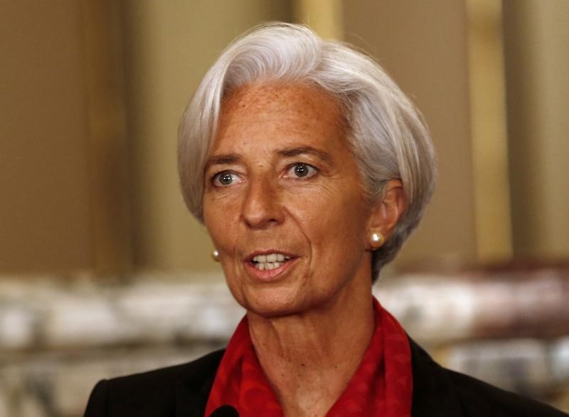 © Reuters. IMF Managing Director Lagarde speaks to the media in Lima
