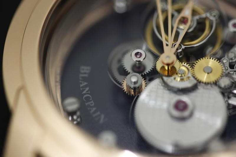 © Reuters. A Blancpain logo is seen on a watch displayed on the watchmaker's showcase at the Baselworld in Basel