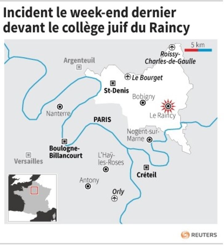 © Reuters. INCIDENT LE WEEK-END DERNIER DEVANT LE COLLÈGE JUIF DU RAINCY 