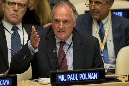 © Reuters. Unilever CEO Polman addresses the Climate Summit at the U.N. headquarters in New York