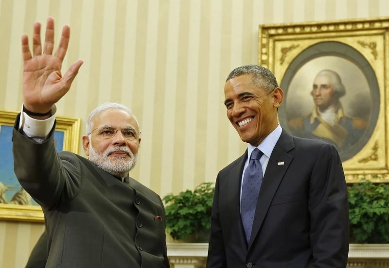 © Reuters. Presidente dos EUA, Barack Obama, e primeiro-ministro da Índia, Narendra Modi, durante visita do indiano a Washington