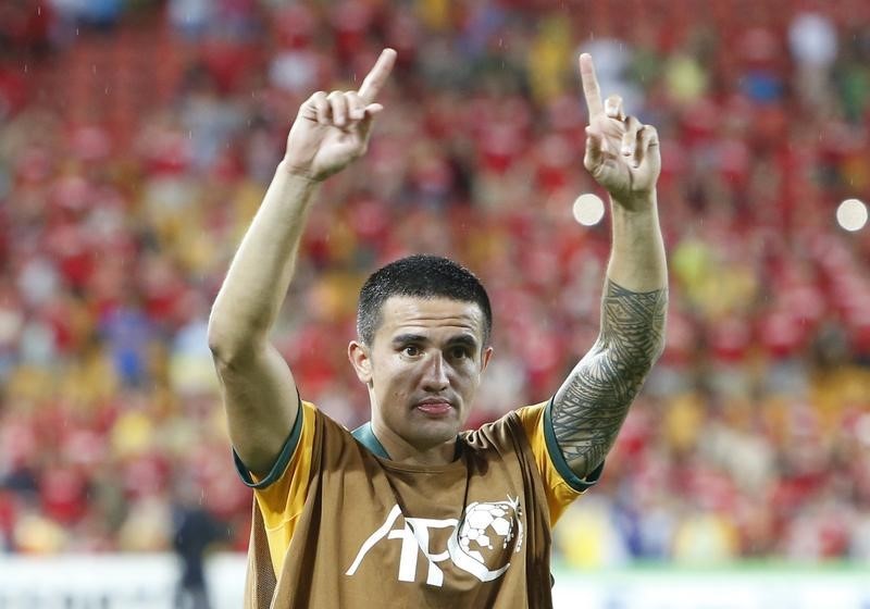 © Reuters. كاهيل يسجل هدفين ويقود استراليا للفوز 2-صفر على الصين