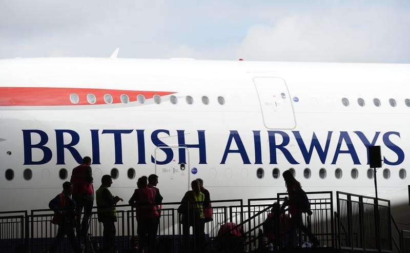 © Reuters. British Airways' new Airbus A380 arrives at a hanger after landing at Heathrow airport in London