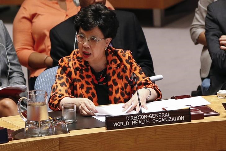 © Reuters. Dr. Margaret Chan, Director of the World Health Organization, speaks to members of the Security Council during a meeting on the Ebola crisis in New York