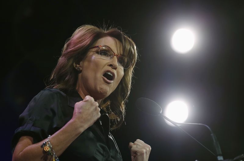 © Reuters. Former Governor of Alaska Sarah Palin speaks at the Freedom Summit in Des Moines