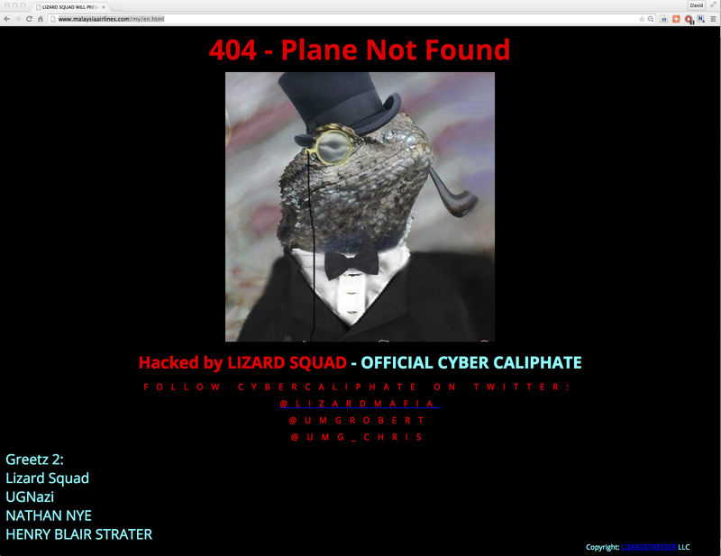 © Reuters. A screen grab of the  official website of national carrier Malaysia Airlines after it was hacked  by a group calling itself the "Official Cyber Caliphate"