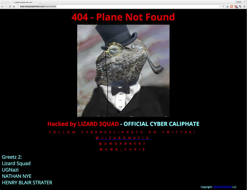 © Reuters. Tela do site oficial da Malaysia Airlines após ataque hacker