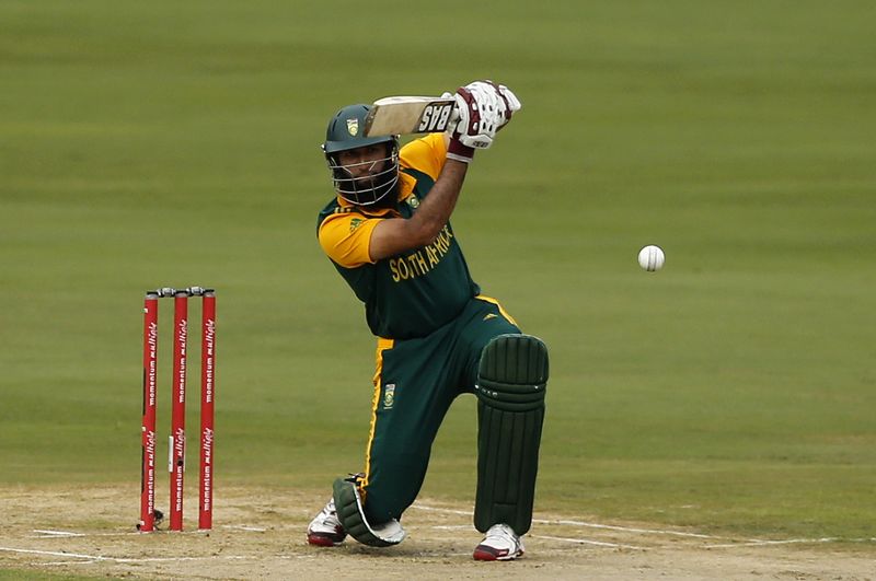 © Reuters. South Africa captain Amla plays a shot during their fifth ODI cricket match against West Indies in Centurion