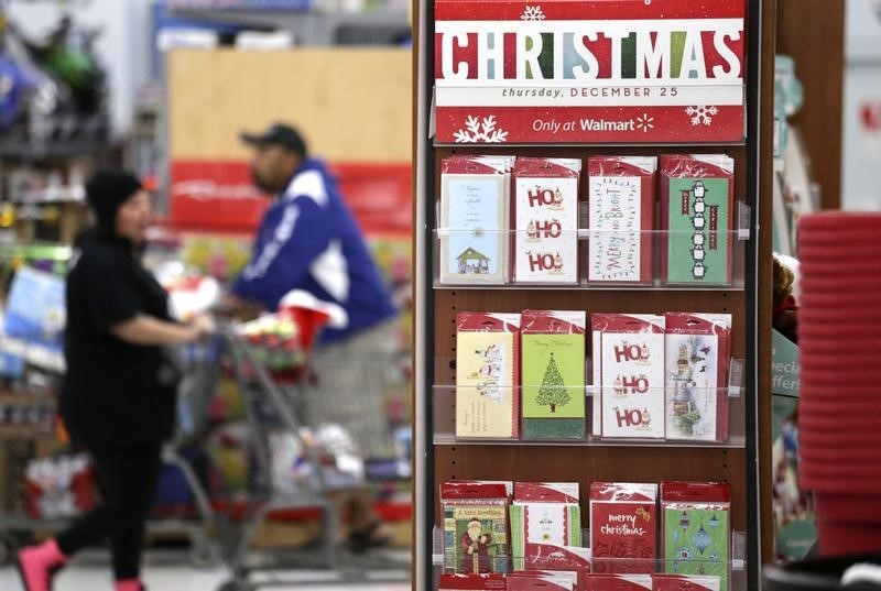 © Reuters. A Christmas card display is pictured at Walmart as the store prepares for Black Friday in Los Angeles