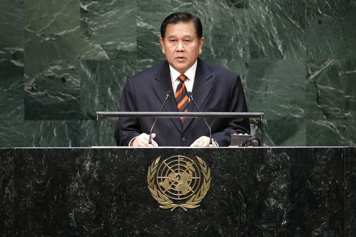 © Reuters. Thailand's Deputy Prime Minister and Foreign Minister General Patimapragorn addresses the 69th United Nations General Assembly at the U.N. headquarters in New York