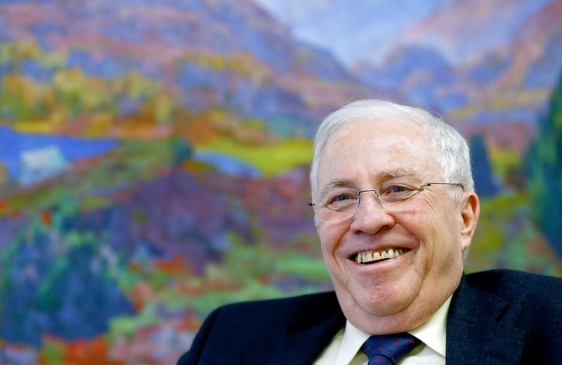 © Reuters. Former Swiss justice minister and right-wing Swiss People's Party leader Blocher smiles during interview in Maennedorf