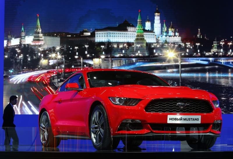 © Reuters. A 2015 Ford Mustang is on display during the Moscow International Automobile Salon in Krasnogorsk outside Moscow