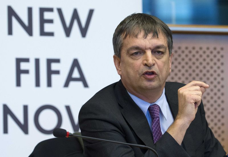 © Reuters. FIFA presidential candidate Jerome Champagne attends the "New FIFA Now" summit at the European Parliament in Brussels