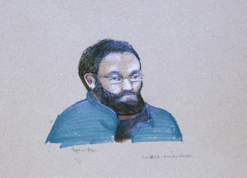 © Reuters. An artist's sketch shows Esseghaier making first court appearance, in Montreal