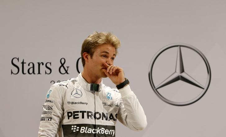 © Reuters. Mercedes Formula One driver Rosberg arrives for news conference at annual 'Stars & Cars' event in Stuttgart