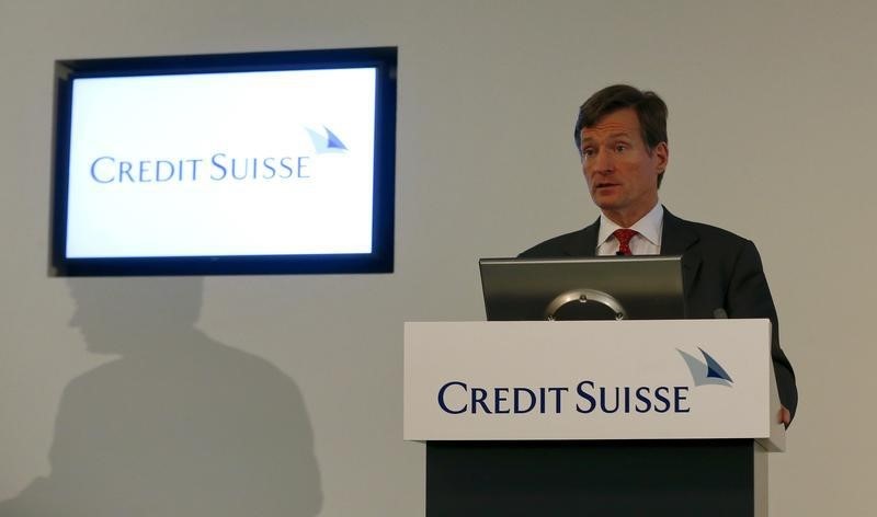 © Reuters. CEO Dougan of Swiss bank Credit Suisse addresses a news conference in Zurich