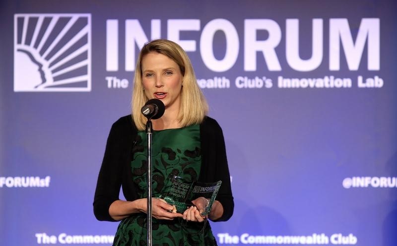© Reuters. Yahoo CEO Marissa Mayer speaks at a Salesforce event at the Commonwealth Club in San Francisco