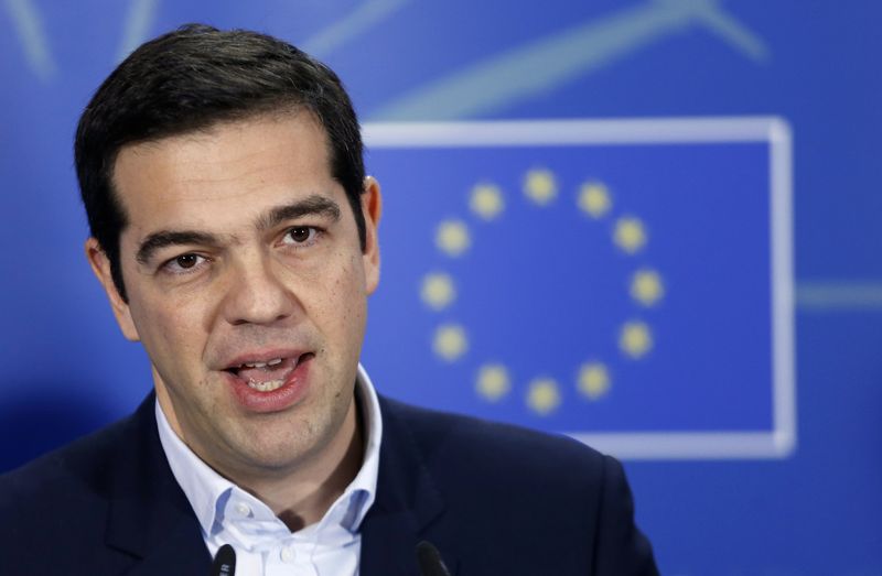 © Reuters. Greek PM Tsipras addresses a news conference at the EU Parliament in Brussels