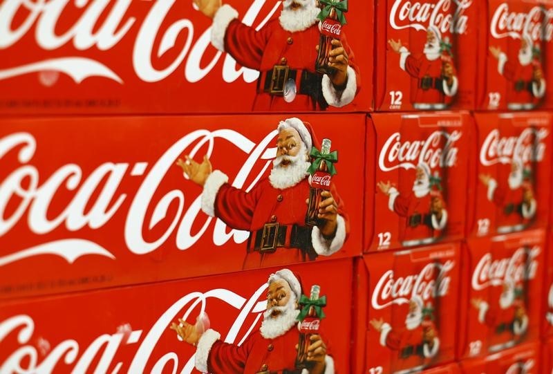 © Reuters. Cases of Christmas branded Coca-Cola are shown for sale inside a Target retail department store in San Diego, California