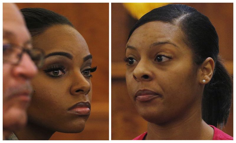 © Reuters. Combination photograph showing Shayanna Jenkins, the fiancee of former New England Patriots tight end Aaron Hernandez, listening as her sister Shaneah Jenkins testifies during Hernandez' murder trial at Bristol County Superior Court in Fall River