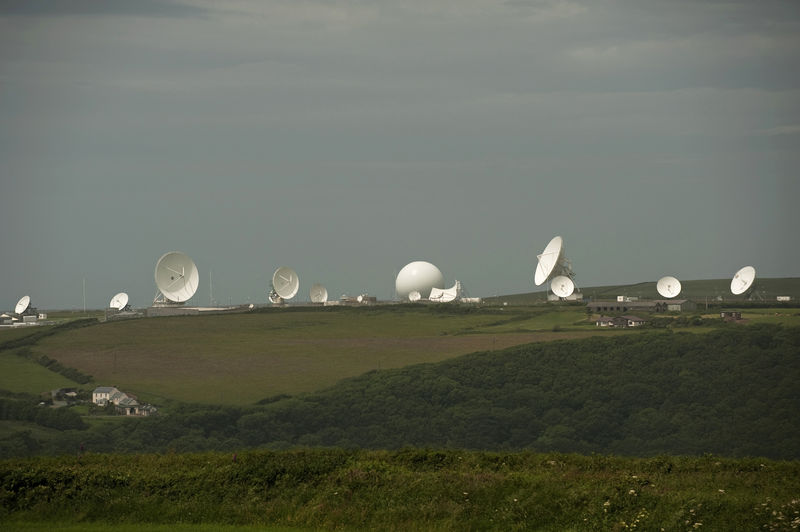 © Reuters. File photograph of satellite dishes at GCHQ's outpost at Bude, close to where trans-Atlantic fibre-optic cables come ashore in Cornwall