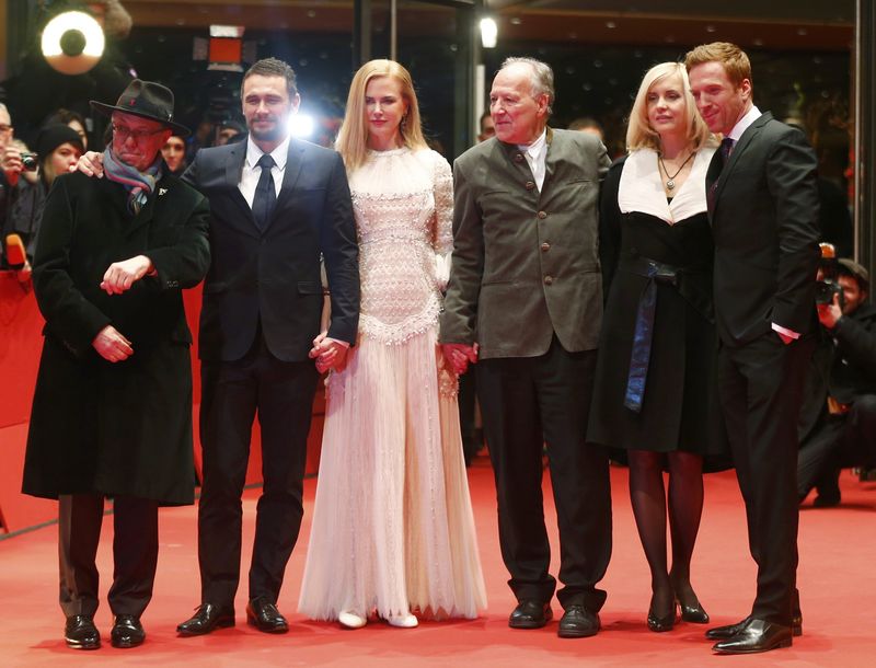 © Reuters. Festival Director Kosslick cast members Kidman Franco Lewis and director Herzog arrive for screening at 65th Berlinale International Film Festival in Berlin