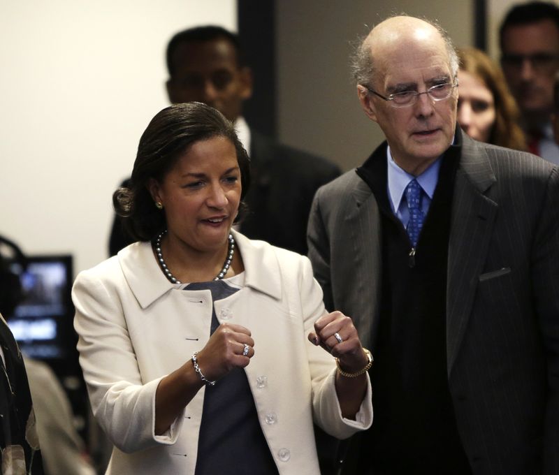 © Reuters. US National Security Advisor Rice arrives at Brookings Institution in Washington