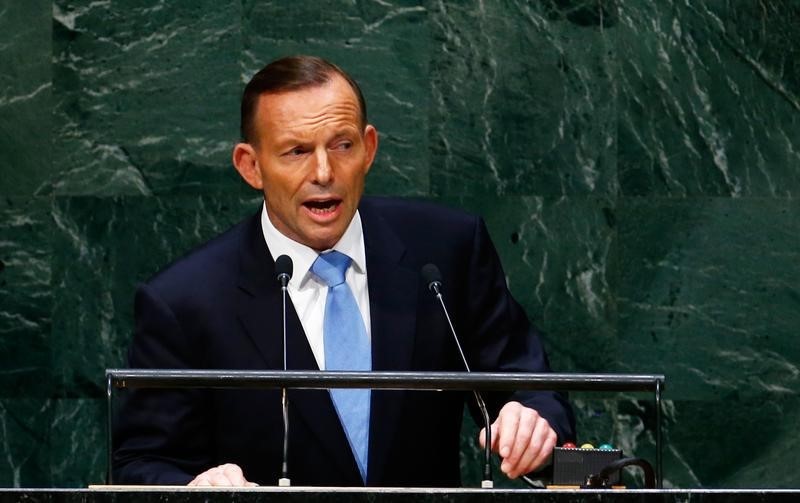 © Reuters. Tony Abbott, Prime Minister of Australia, addresses the 69th United Nations General Assembly at the U.N. headquarters in New York