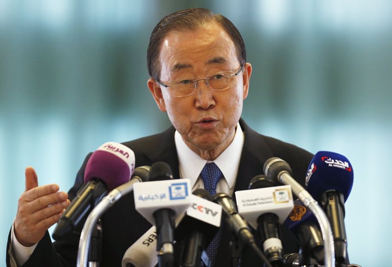 © Reuters. United Nations Secretary General Ban Ki-moon speaks at a news conference in Riyadh