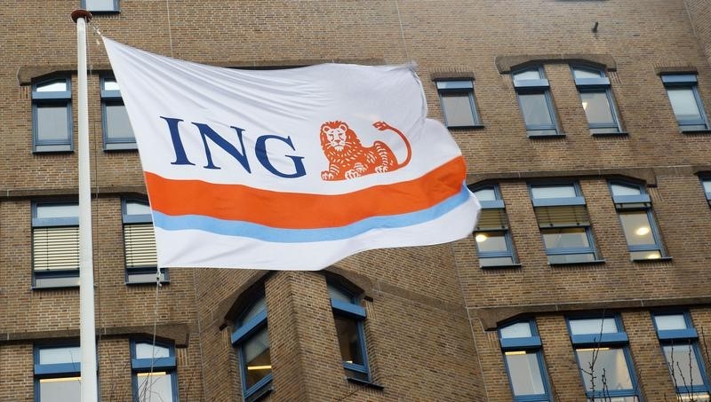 © Reuters. A flag showing the logo of ING Group NV flutters in the wind at a branch office in Amsterdam