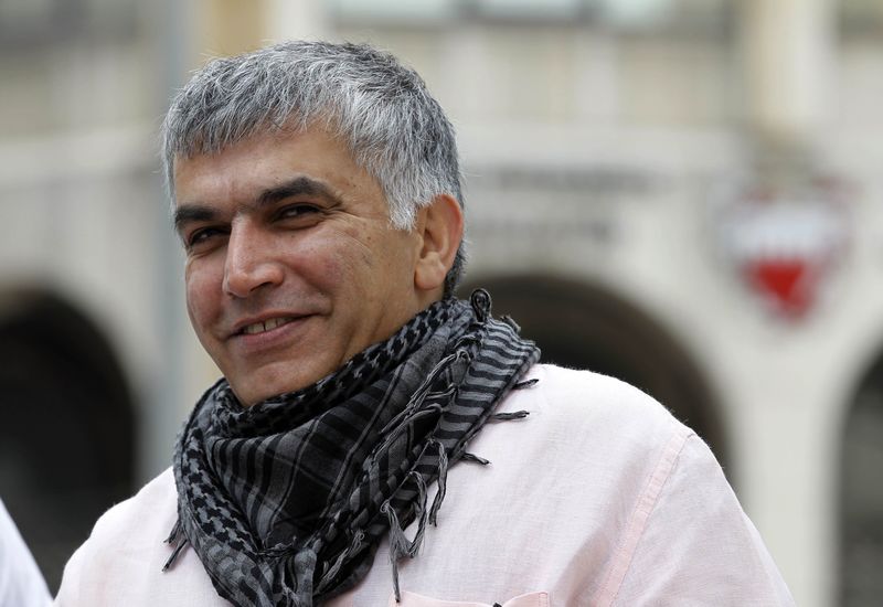 © Reuters. Bahraini human rights activist Nabeel Rajab arrives for his appeal hearing at court in Manama