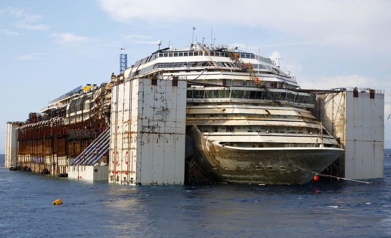© Reuters. The Costa Concordia cruise liner is seen during its refloat operation at Giglio harbour