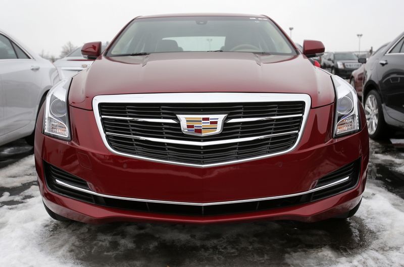 © Reuters. File photo of an unsold 2015 General Motors Cadillac ATS vehicle in an auto dealership in Warren