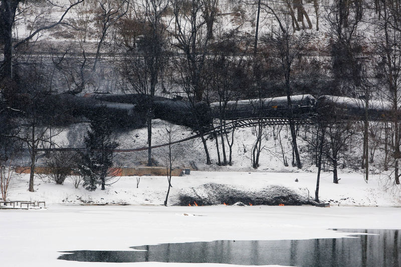 © Reuters. A CSX Corp train continues burning a day after derailing in Mount Carbon, West Virginia