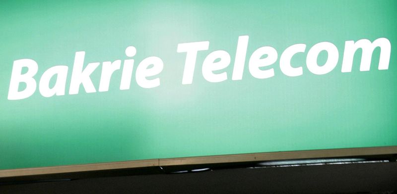 © Reuters. File photo of the logo of Bakrie Telecom at the Bakrie building in Jakarta