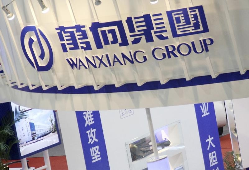 © Reuters. A logo of Wanxiang Group is seen at China International Auto Parts Expo in Beijing