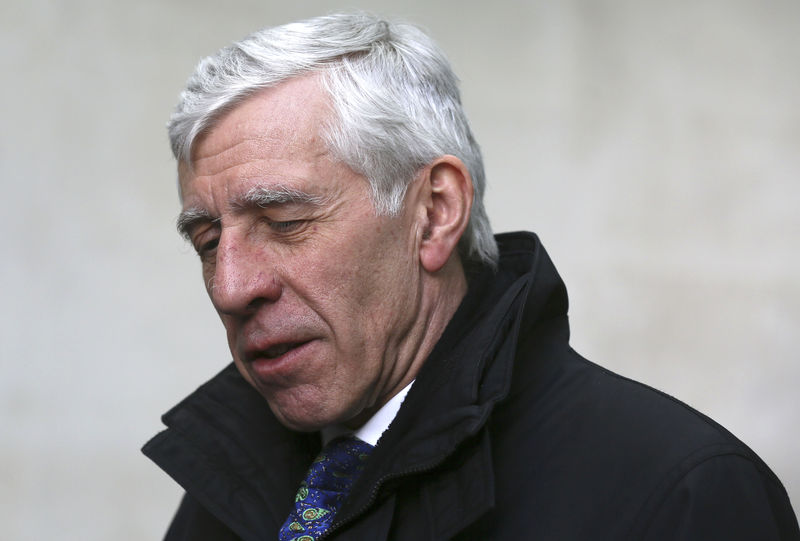© Reuters. Former British foreign minister Jack Straw speaks to a television crew as he leaves a BBC building in London