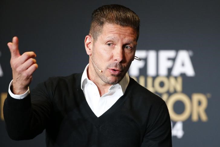 © Reuters. Atletico Madrid's Simeone nominee for 2014 FIFA World Coach of the Year attends news conference in Zurich