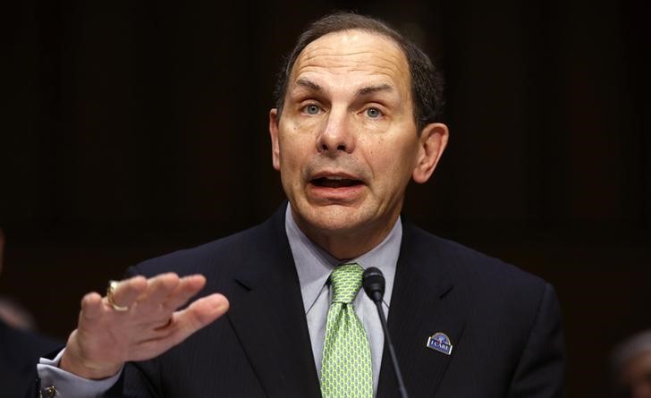 © Reuters. New Secretary of Veterans Affairs McDonald gestures as he testifies about "The State of VA Health Care" as he appears at a hearing of the U.S. Senate Committee on Veterans Affairs on Capitol Hill in Washington