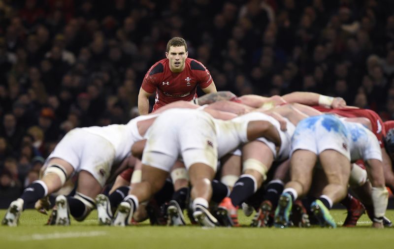 © Reuters. Wales' George North waits for a scrum during their Six Nations Rugby Union match at the Millennium stadium in Cardiff