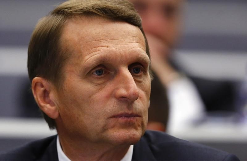 © Reuters. Russia's Speaker of the State Duma Naryshkin pauses before the opening session at the OSCE Parliamentary Assembly Autumn meeting in Geneva