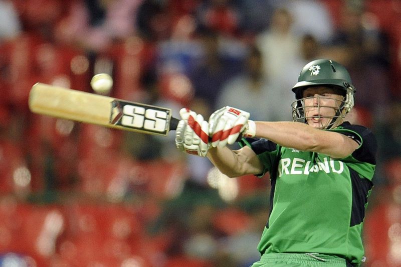 © Reuters. File photo of Ireland's Kevin O'Brien hitting a shot during their ICC Cricket World Cup match against England in Bangalore