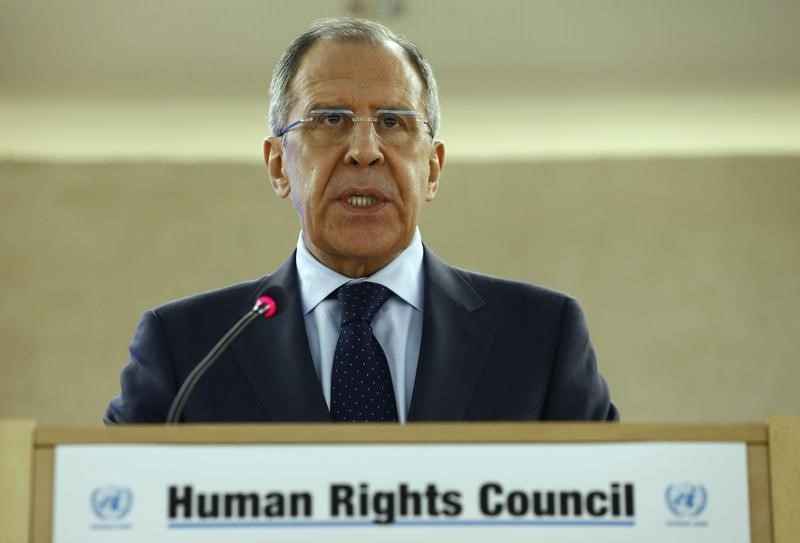 © Reuters. Russian Foreign Minister Lavrov attends Human Rights Council at UN in Geneva 