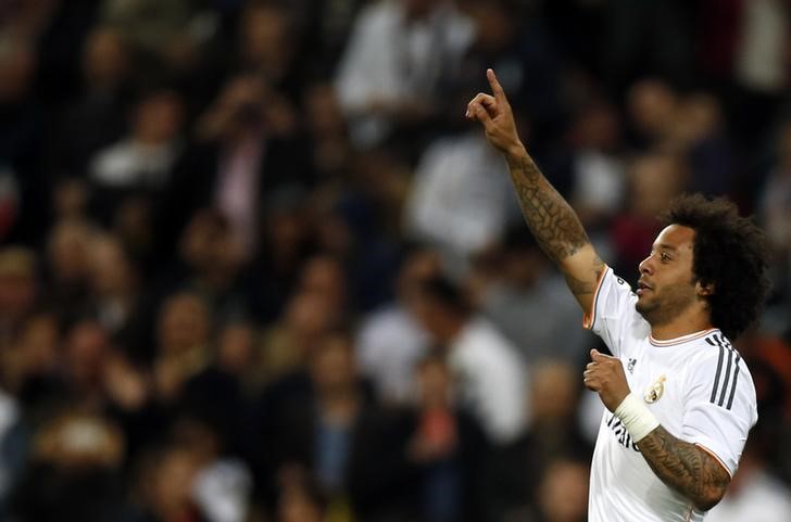 © Reuters. Lateral Marcelo durante partida do Real Madrid no Santiago Bernabéu