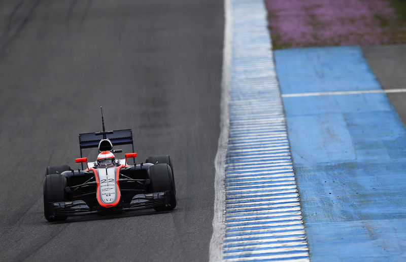 © Reuters. McLaren Formula One racing driver Button of Britain drives his car at the Jerez racetrack in southern Spain