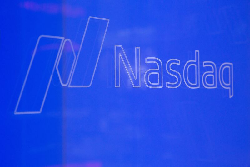 © Reuters. The Nasdaq logo is etched into glass at the headquarters for the Nasdaq in New York