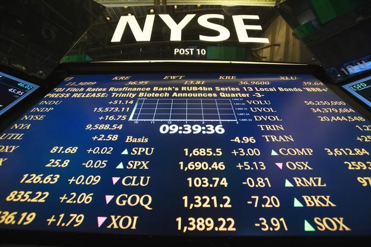 © Reuters. Табло на Нью-Йоркской фондовой бирже