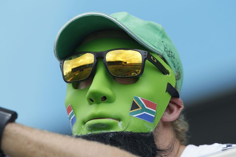 © Reuters. A South African fan surveys Eden Park before South Africa's Cricket World Cup match against Pakistan in Auckland